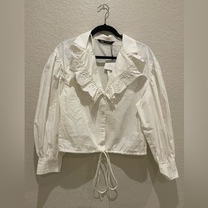 Zara Top with Poplin detail TRF Ecru